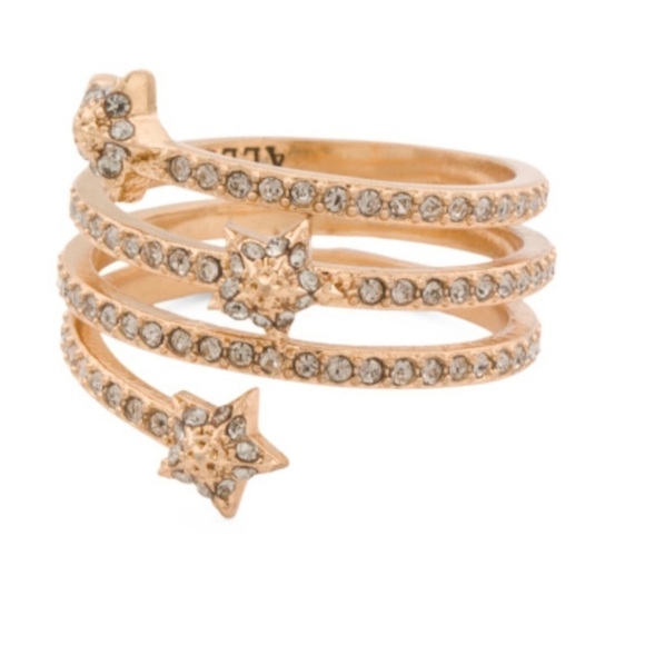 All Saints Jewelry - AllSaints New Womens Size 8 Gold Plated Pave Celestial Star Coil Ring